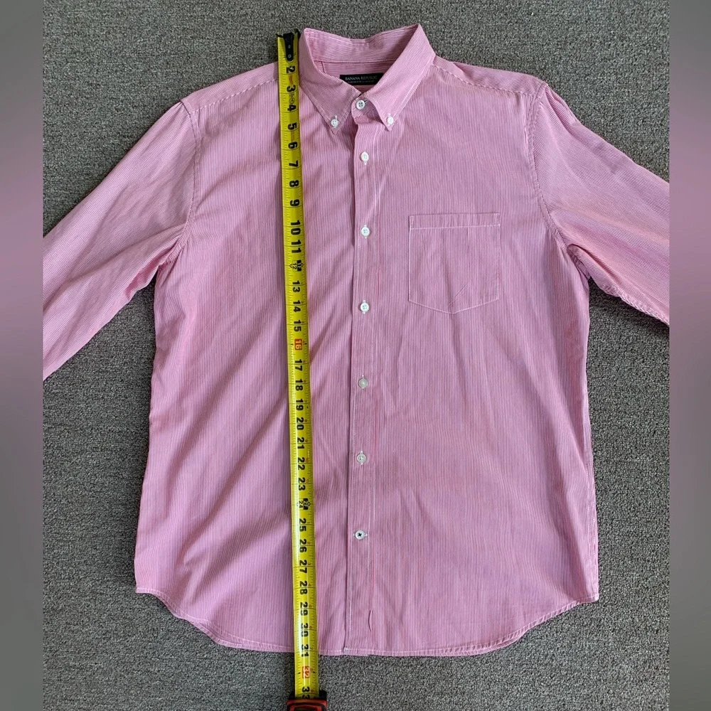 Red Strip Banana Republic Men Sz L‎ Camden Fit Custom078 Wash Shirt Button down